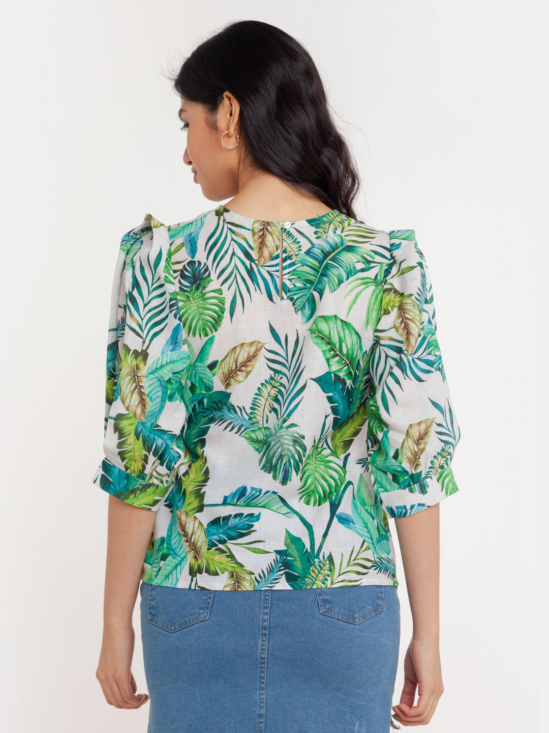 White Printed Straight Top