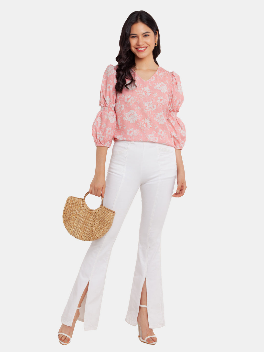 Pink Printed Puff Sleeve Top