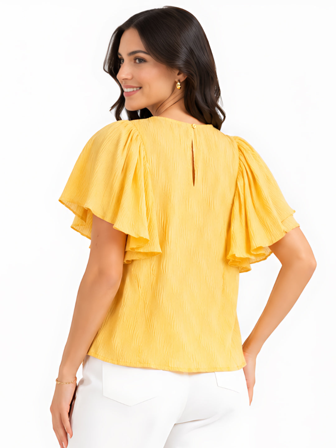 Yellow Solid Ruffled Top