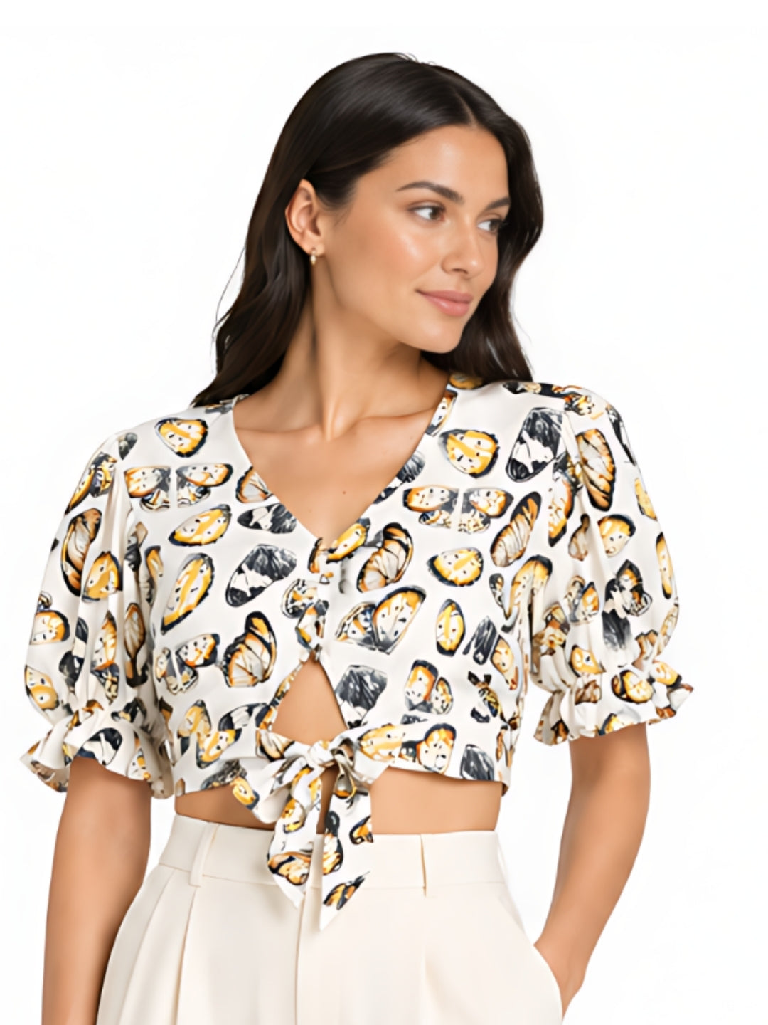 Off White Printed Crop Top