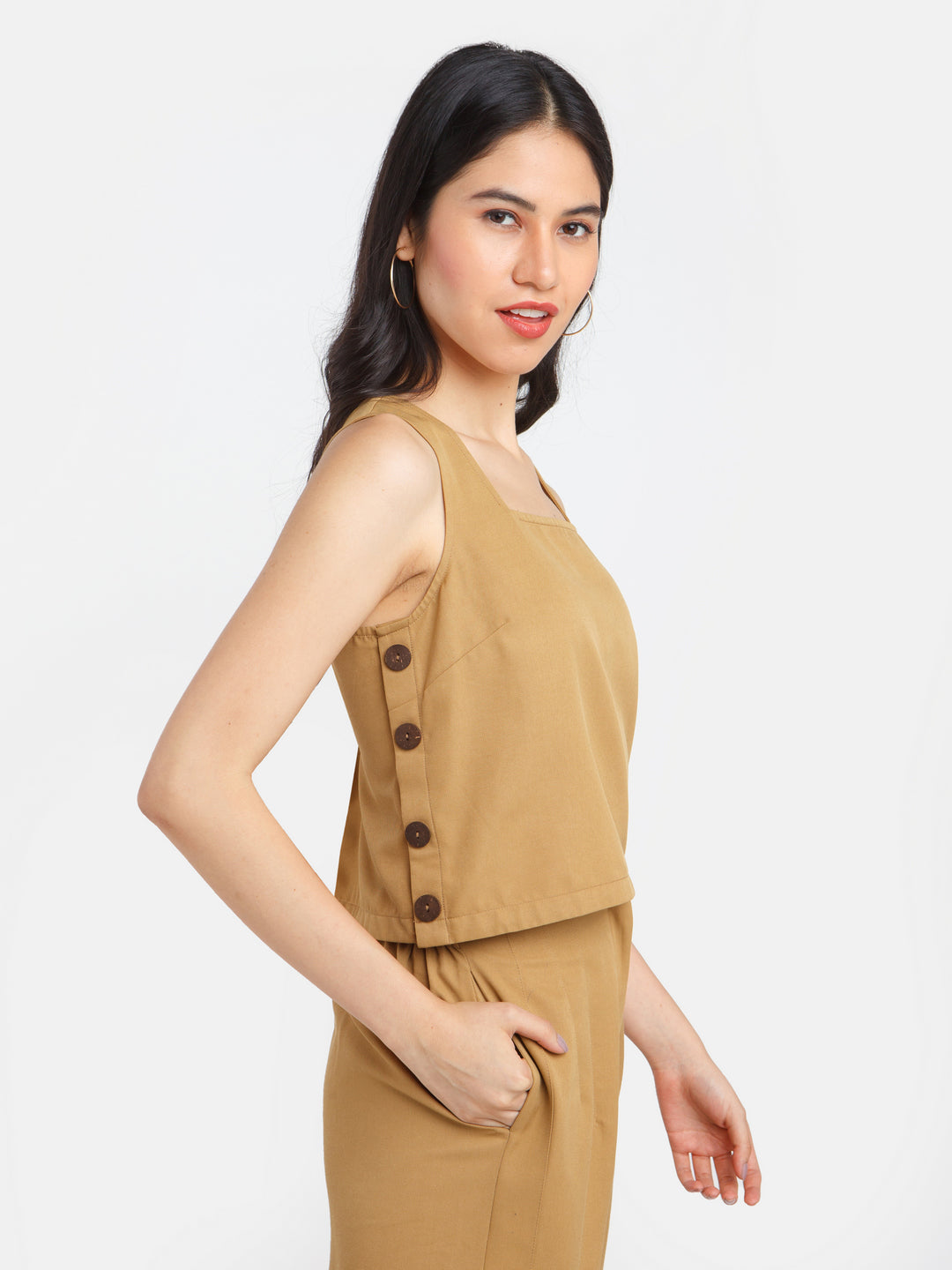 Brown Solid Crop Top