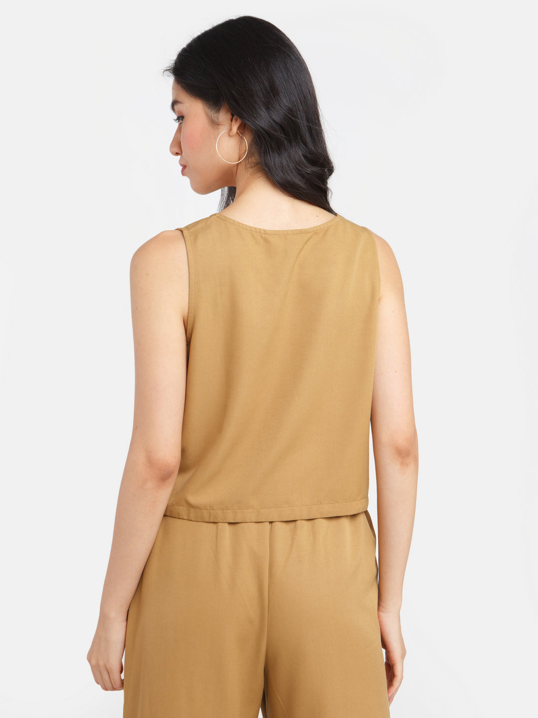 Brown Solid Crop Top