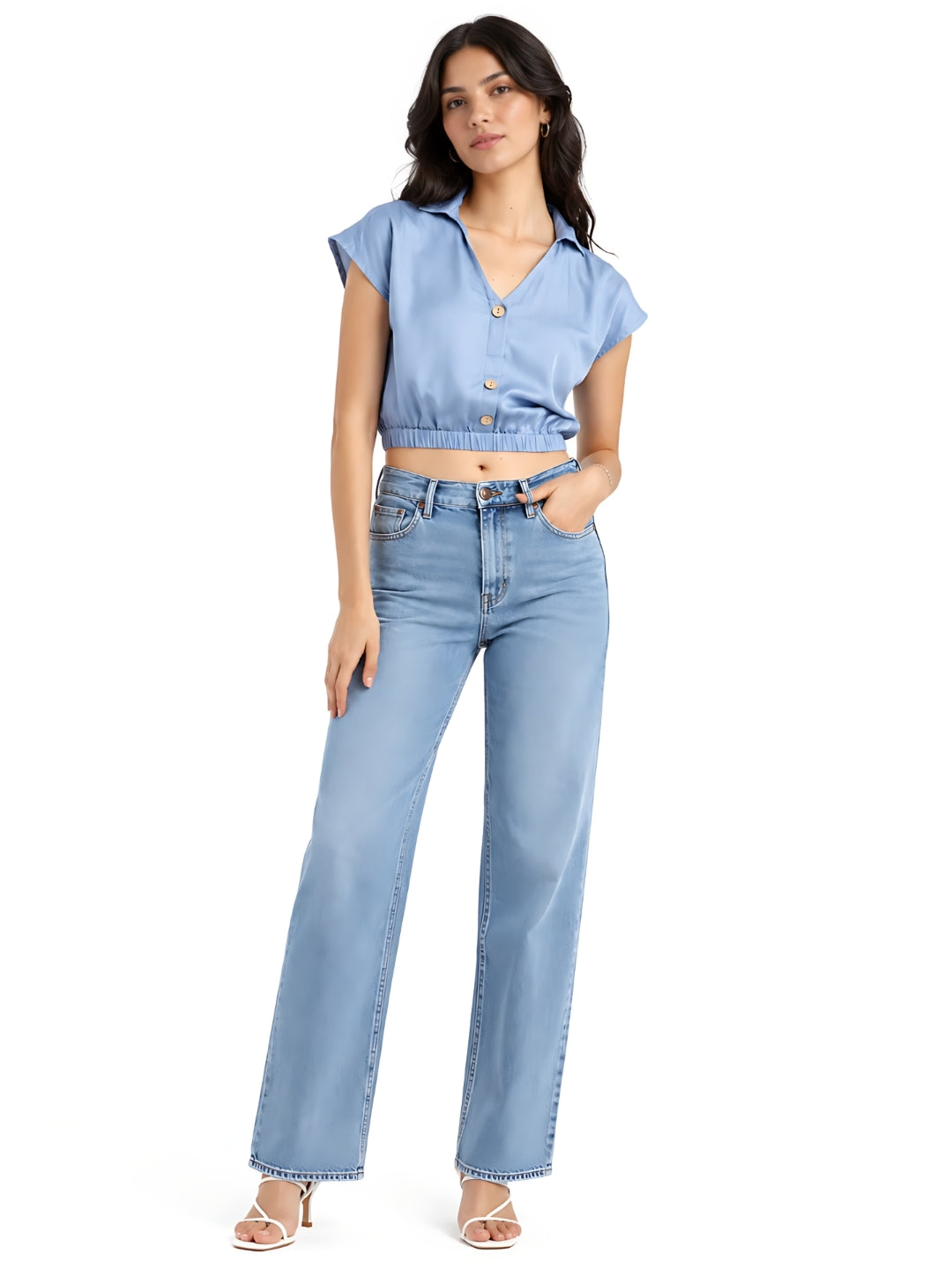 Blue Solid Crop Top