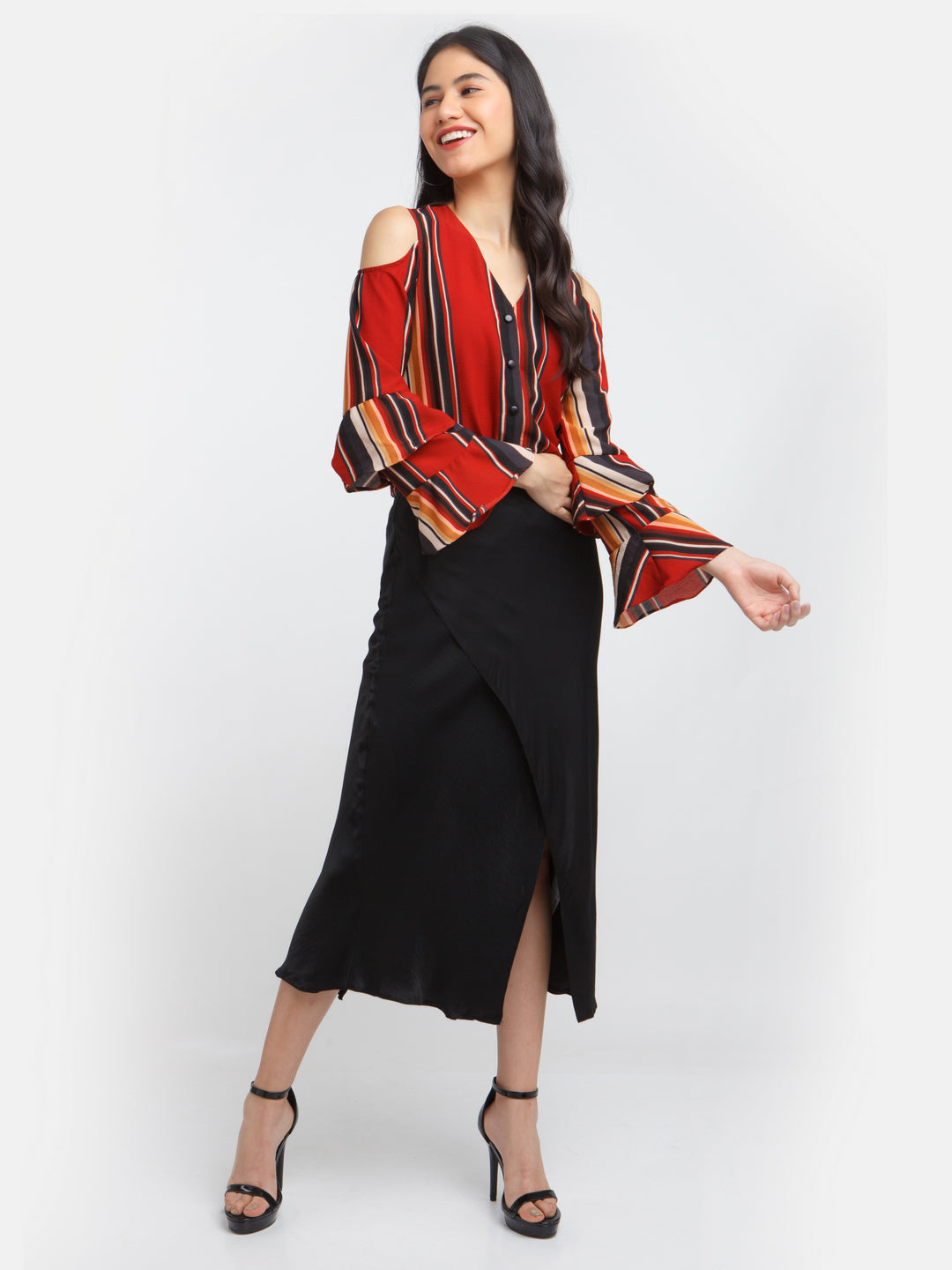 Multicolored Printed Flared Sleeve Top