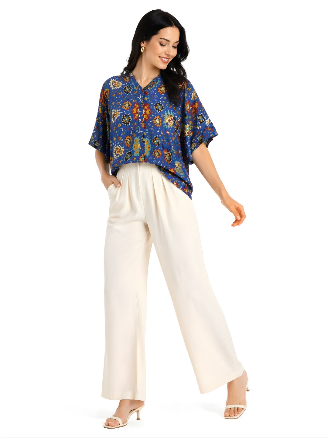 Blue Printed Kimono Shirt