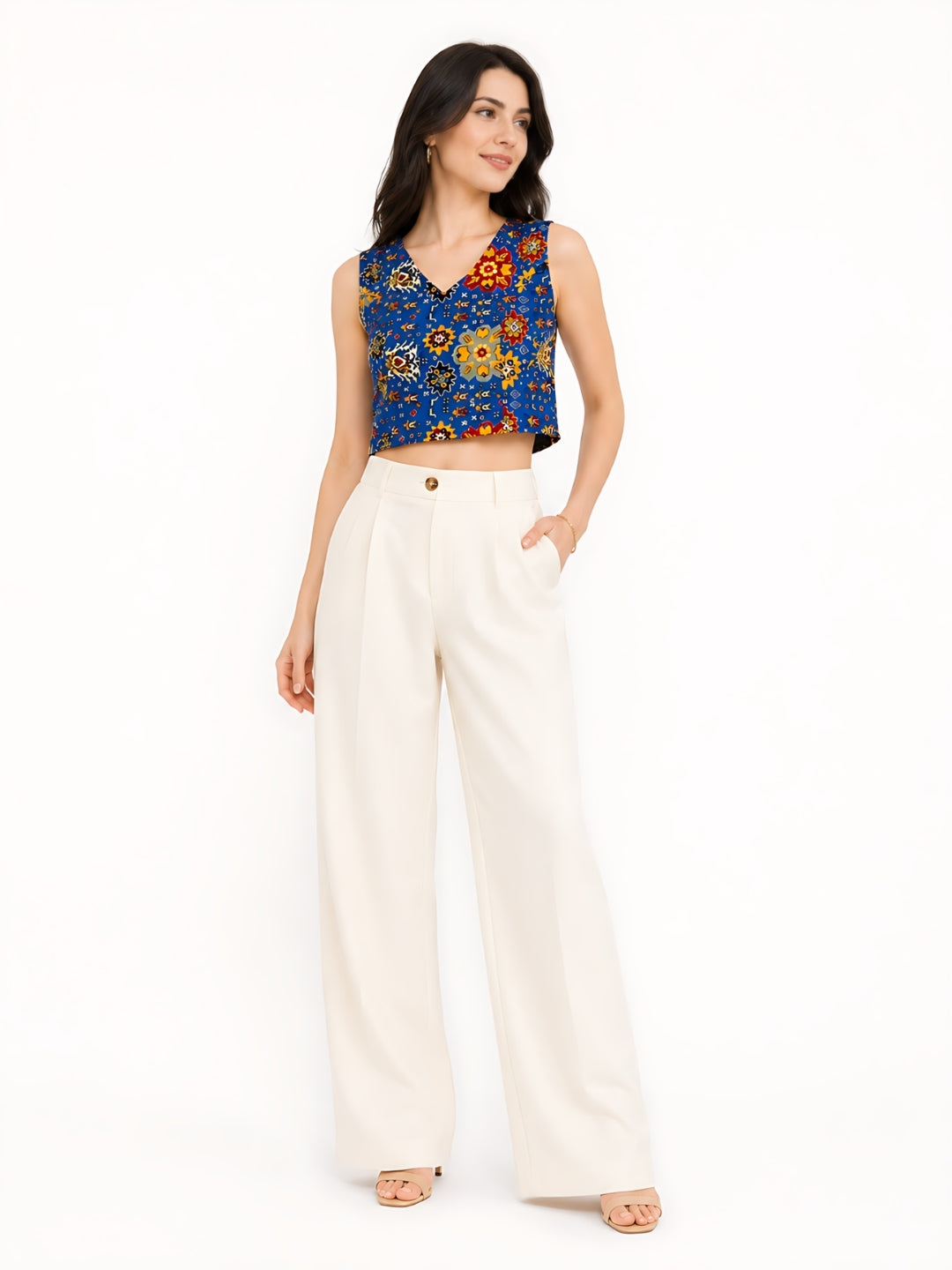 Blue Printed Crop Top