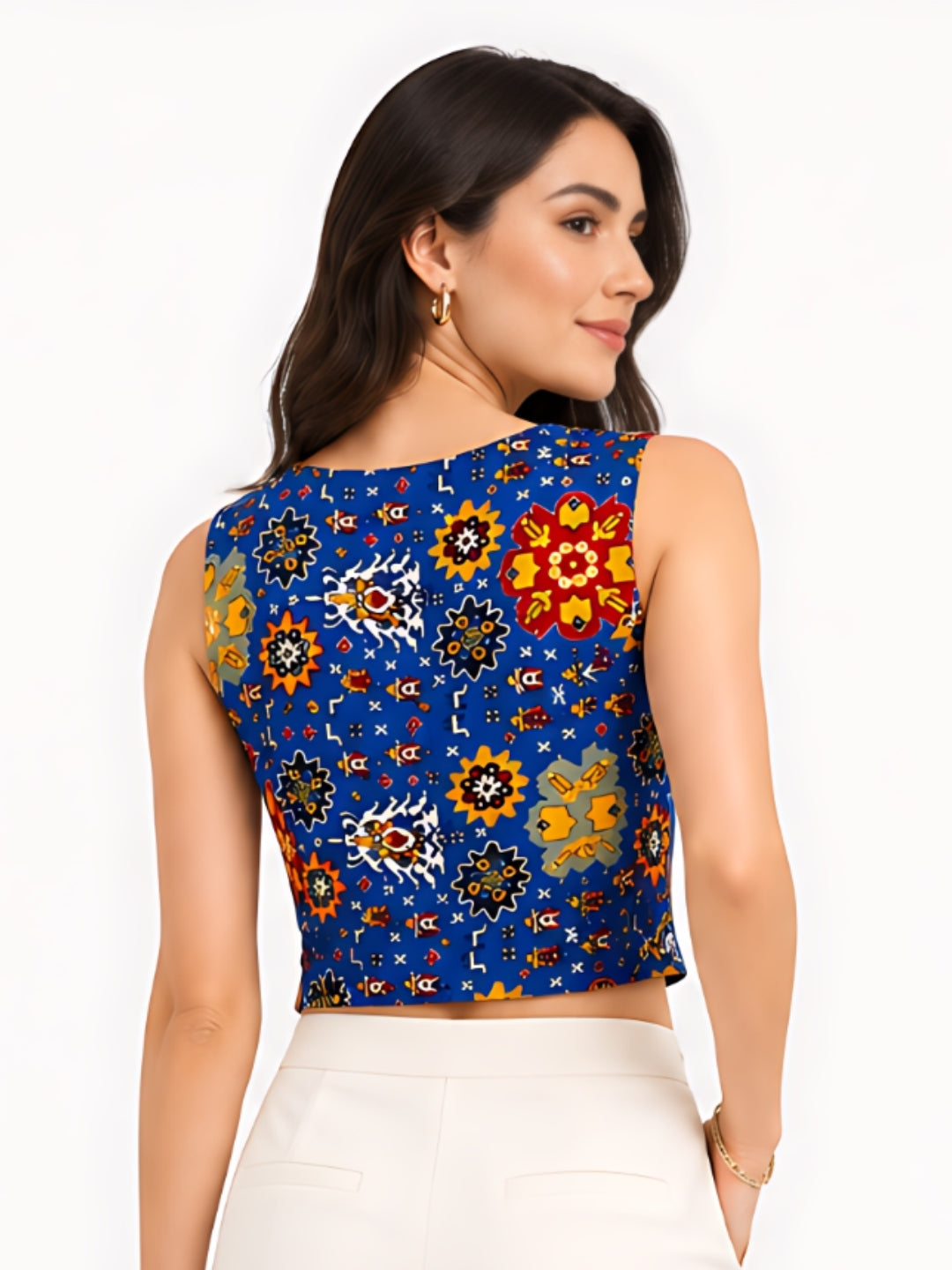 Blue Printed Crop Top