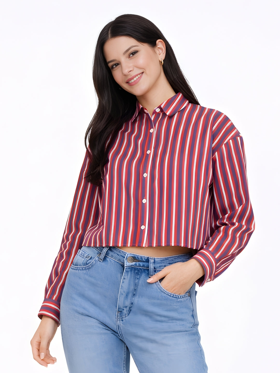Multicolored Stripes Cropped Shirt