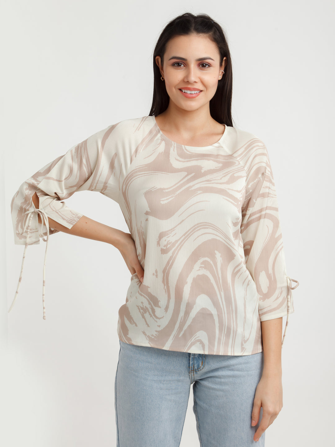 Beige Printed Top