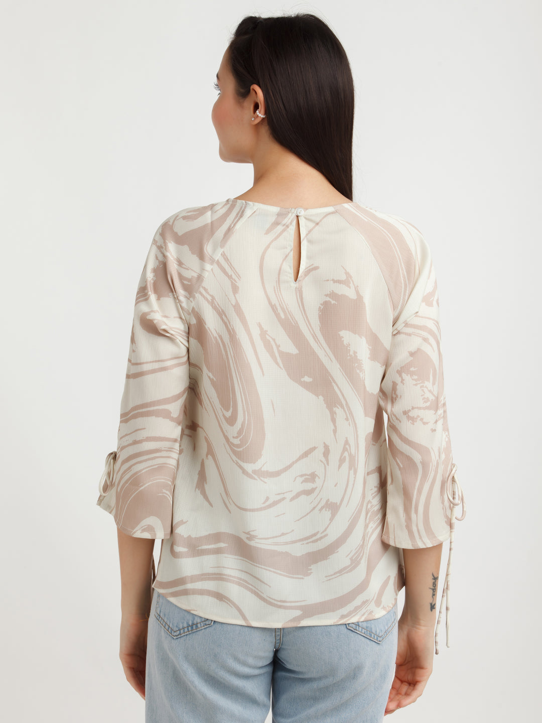 Beige Printed Top