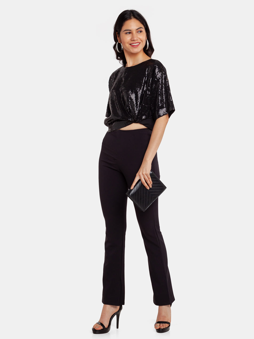 Black Embellished Cropped Top