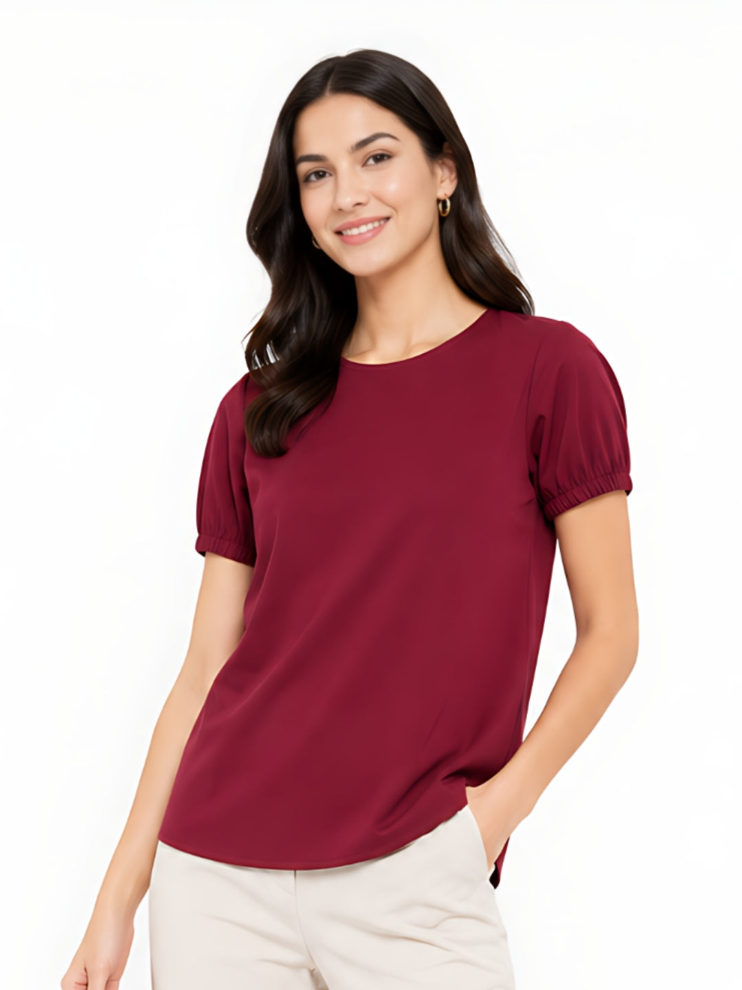 Red Solid Regular Top