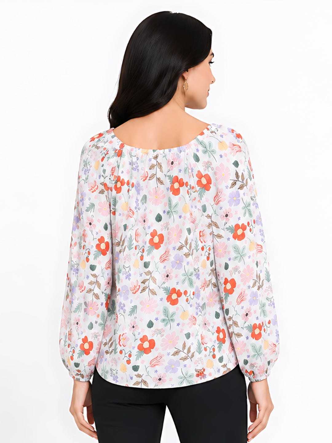 White Printed Puff Sleeve Top