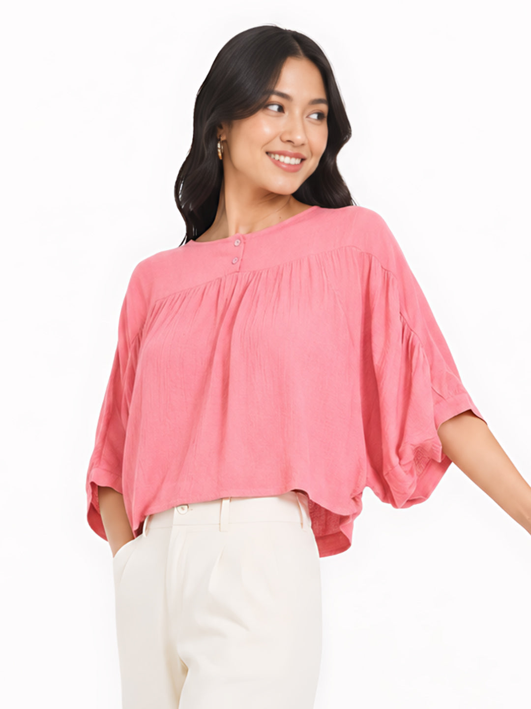 Pink Solid Cropped Top