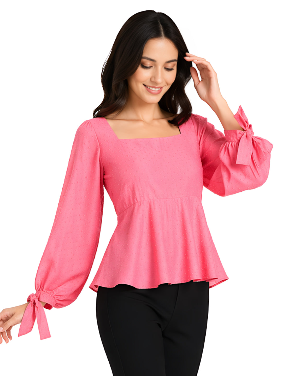 Pink Self Design Tie-Up Top