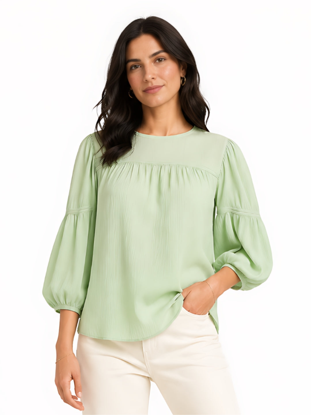 Green Solid 3/4th Sleeves Top