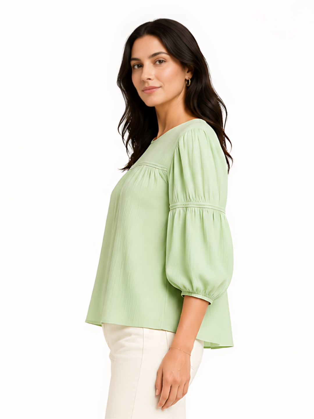 Green Solid 3/4th Sleeves Top