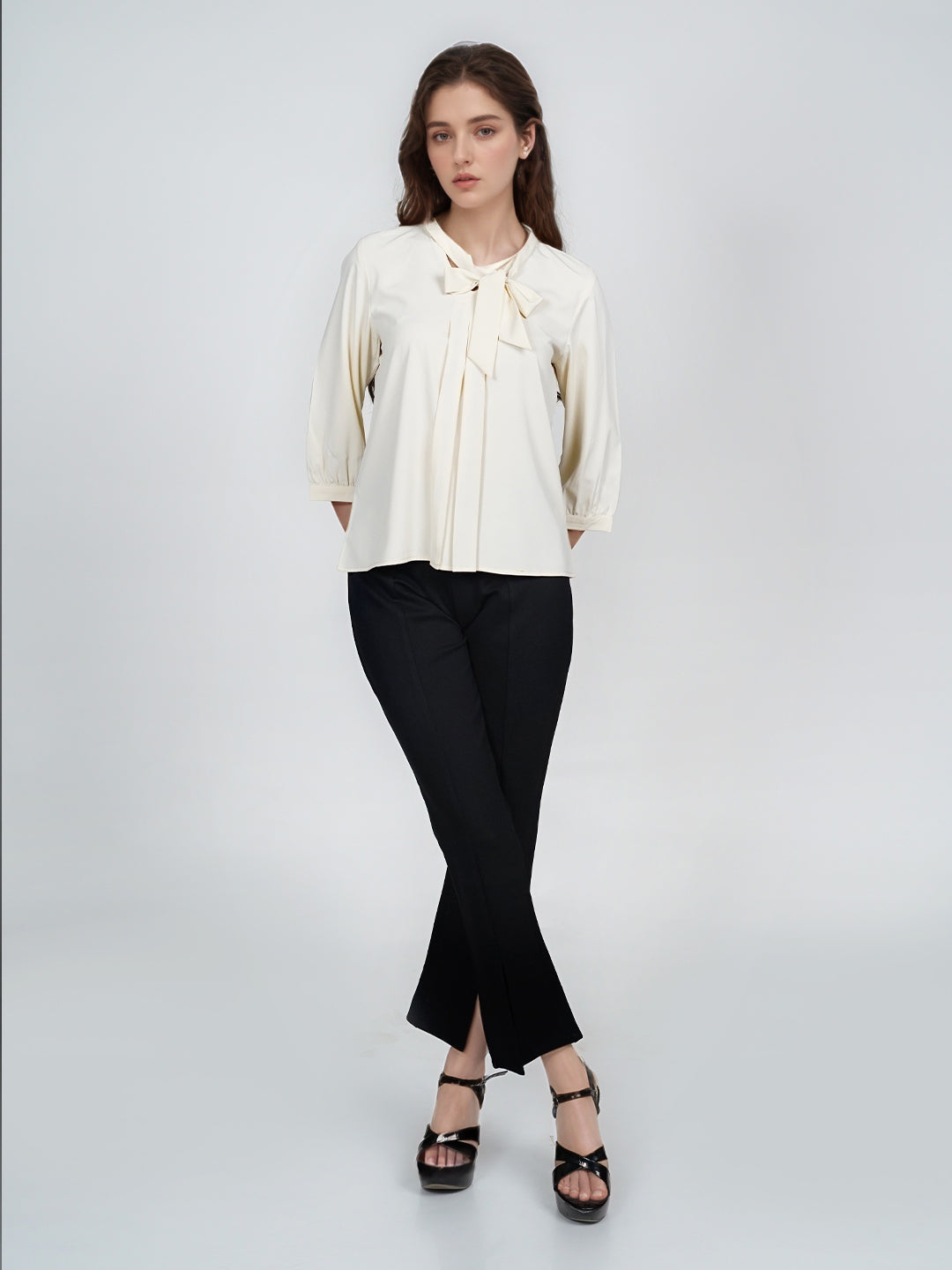 Off-White Solid Tie-Up Top