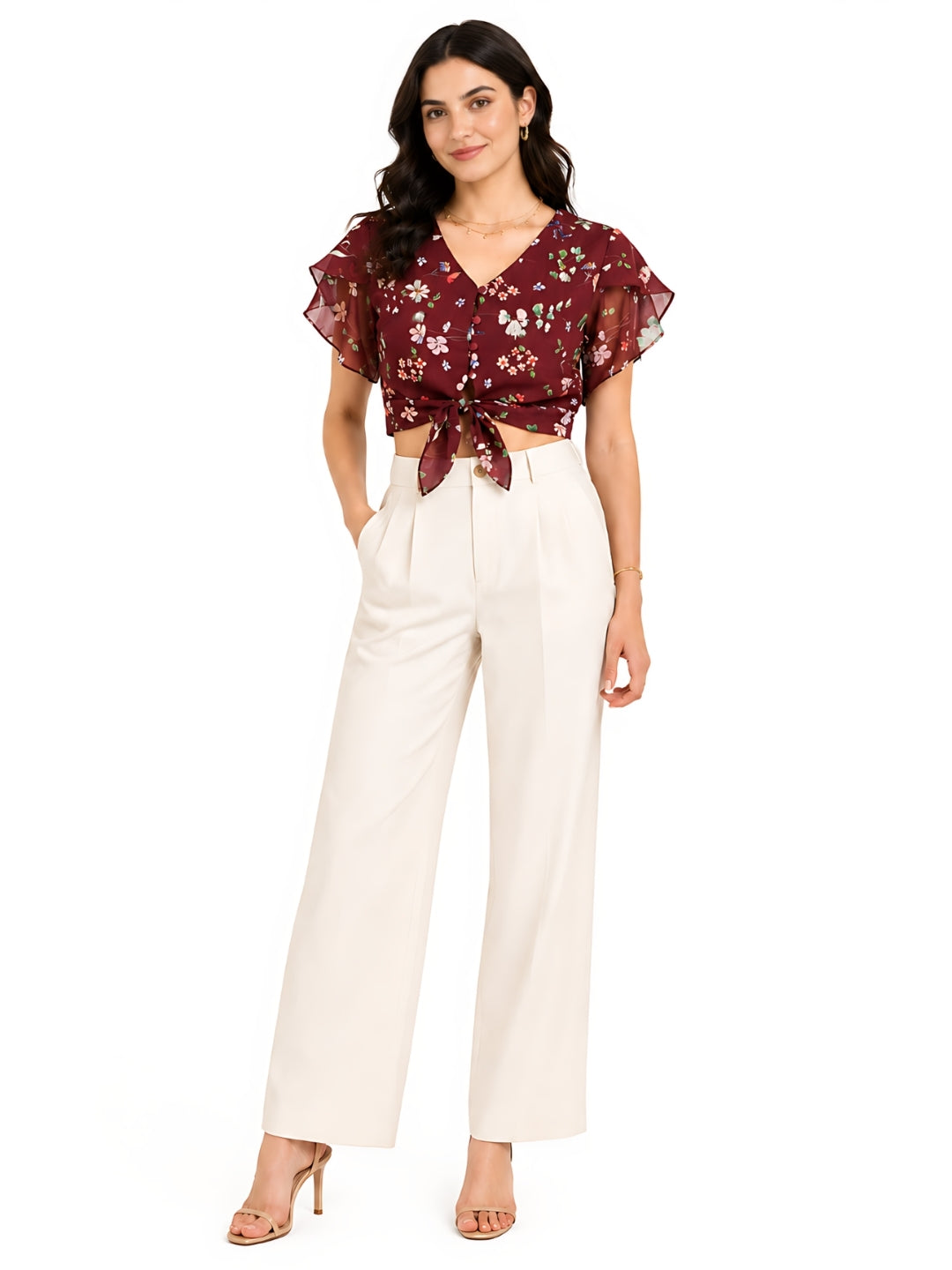 Maroon Printed Regular Top