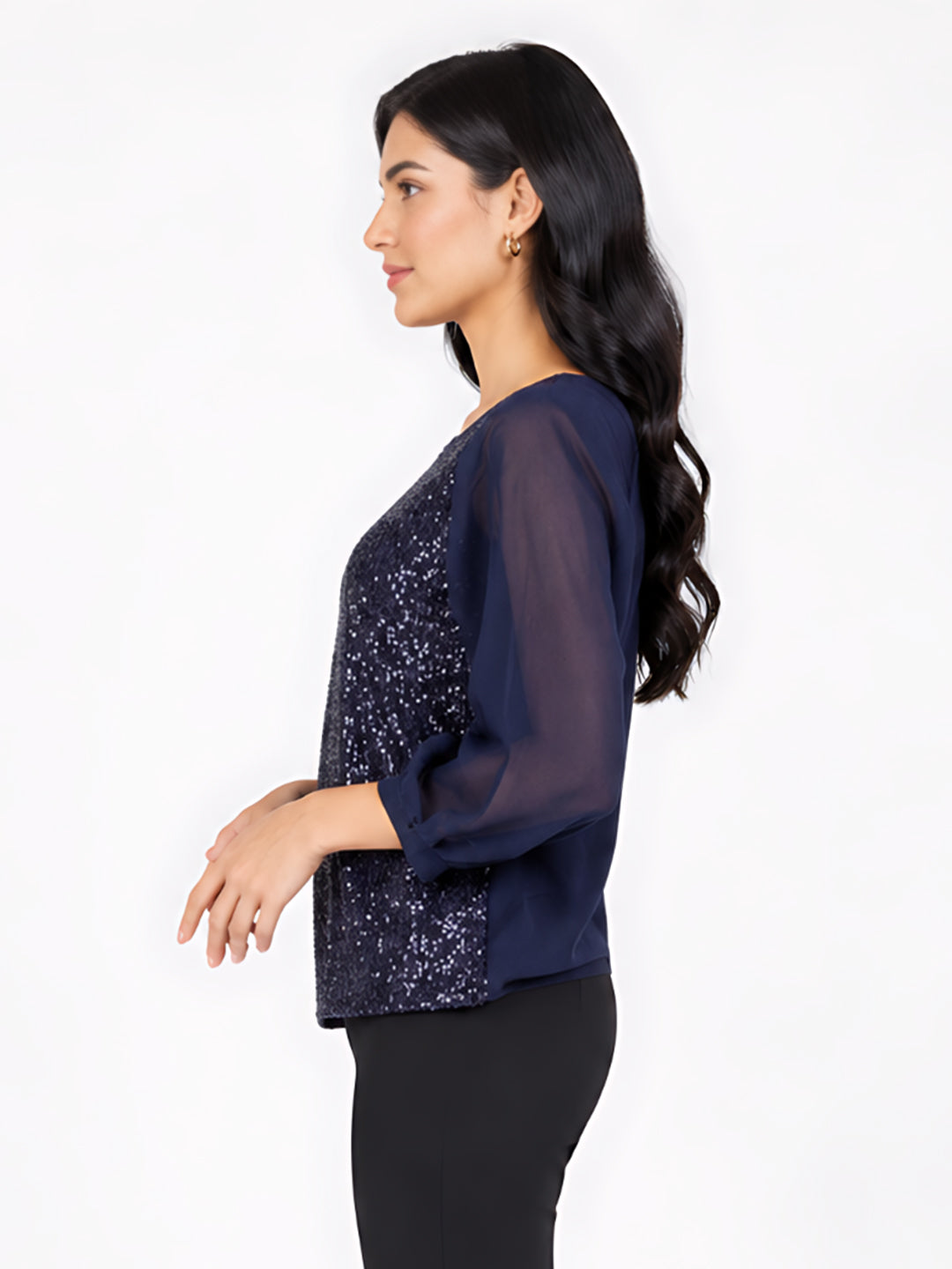 Navy Blue Embellished Regular Top