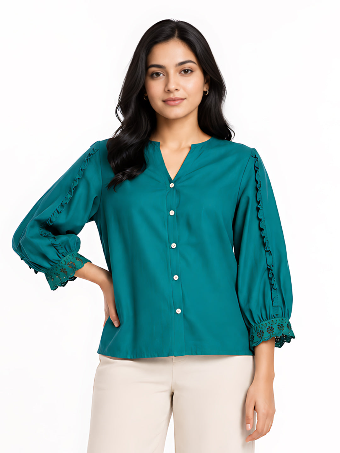 Dark Green Solid Regular Top