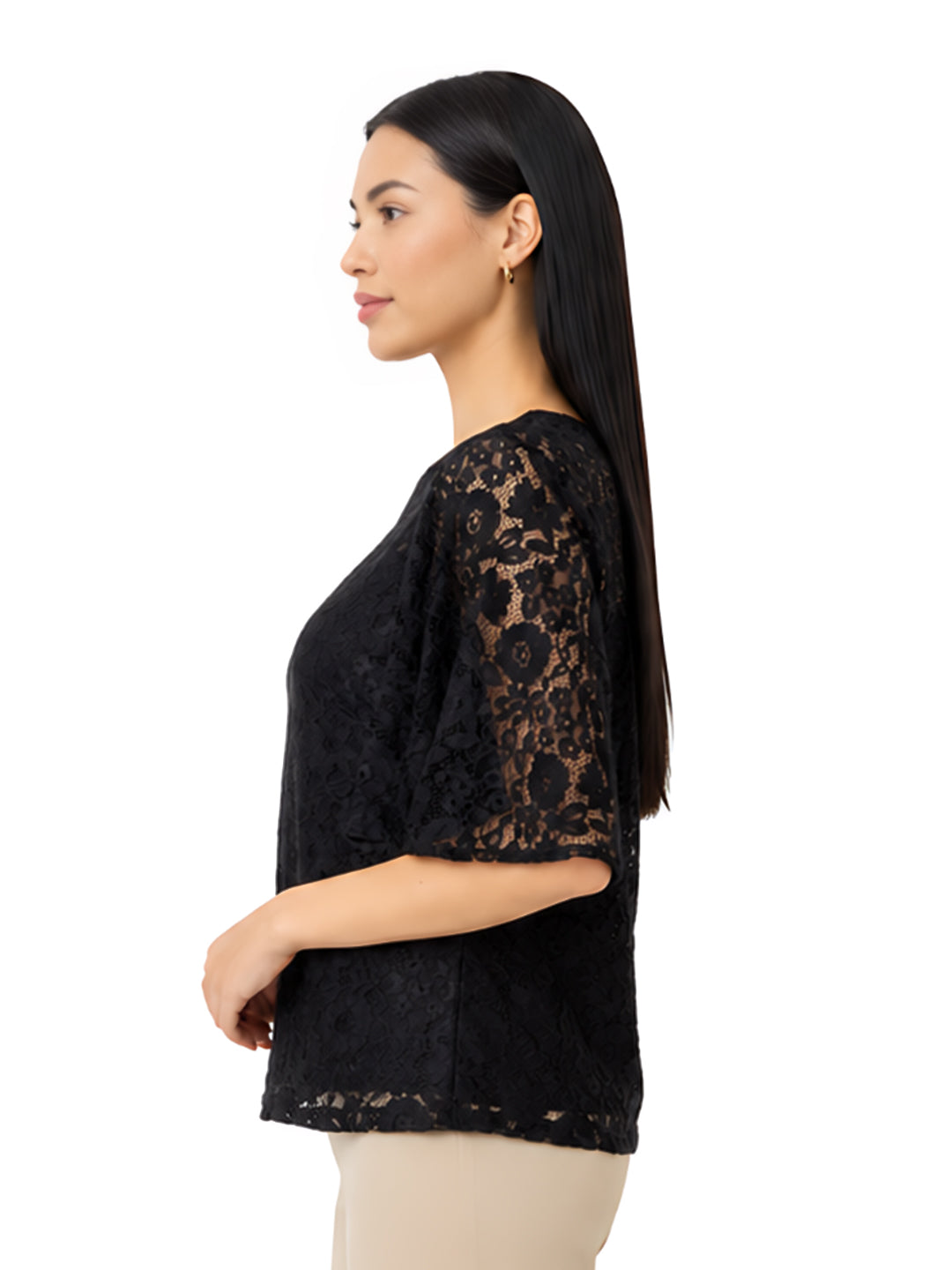 Black Self Designed Regular Top