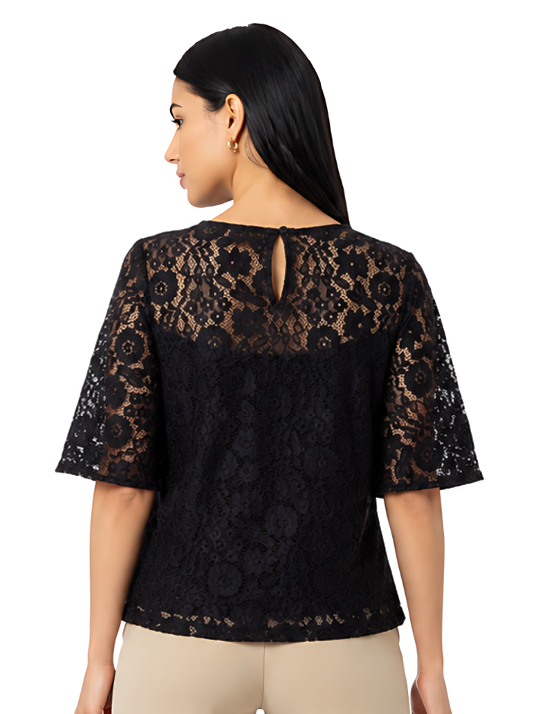 Black Self Designed Regular Top