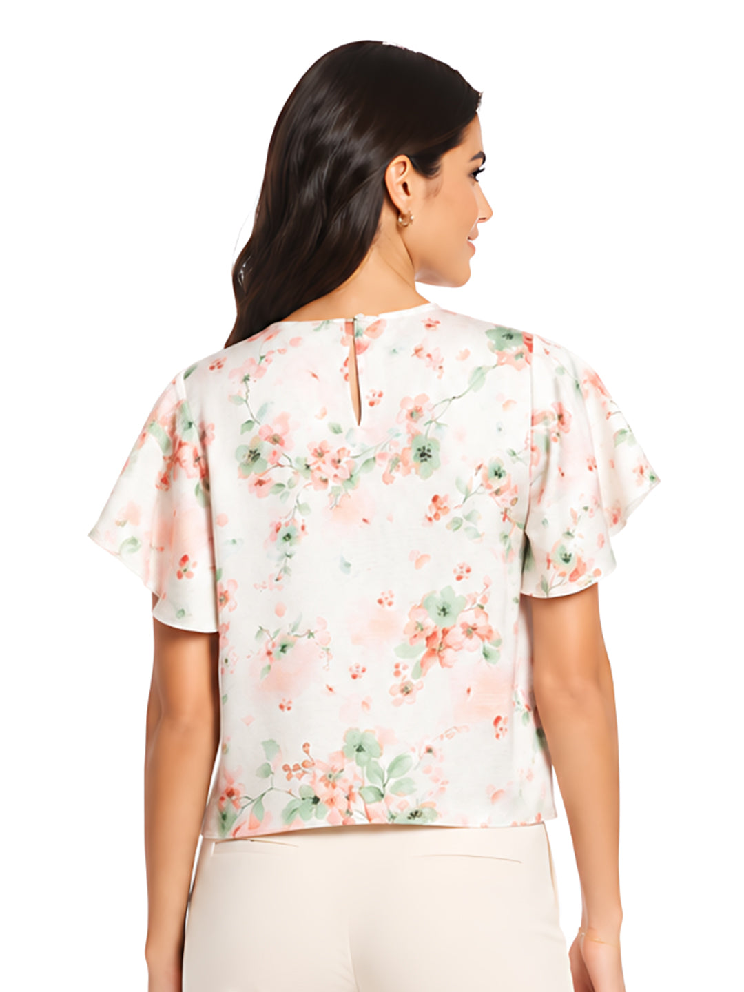 White Floral Printed Regular Top