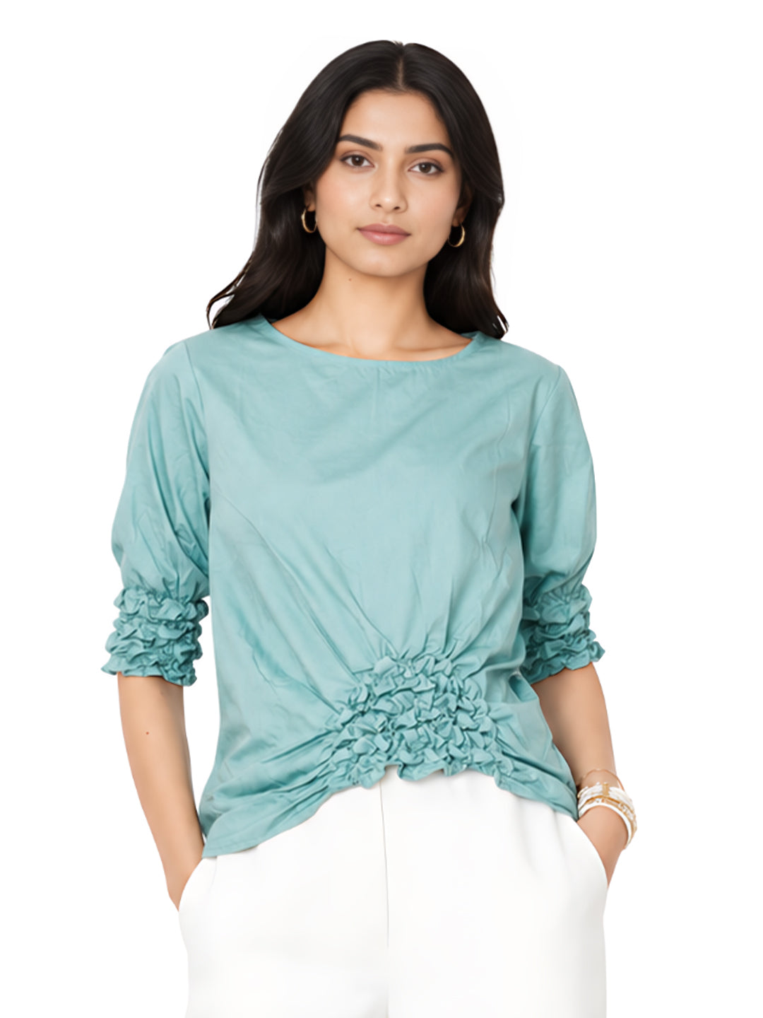 Green Solid Regular Fit Top