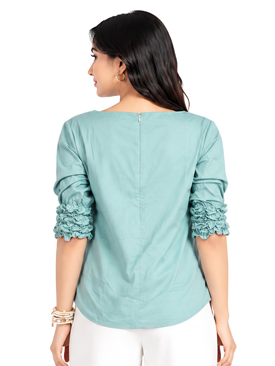 Green Solid Regular Fit Top