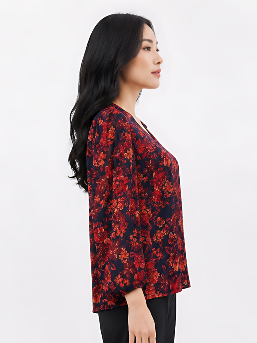 Black Floral Printed Basic Top