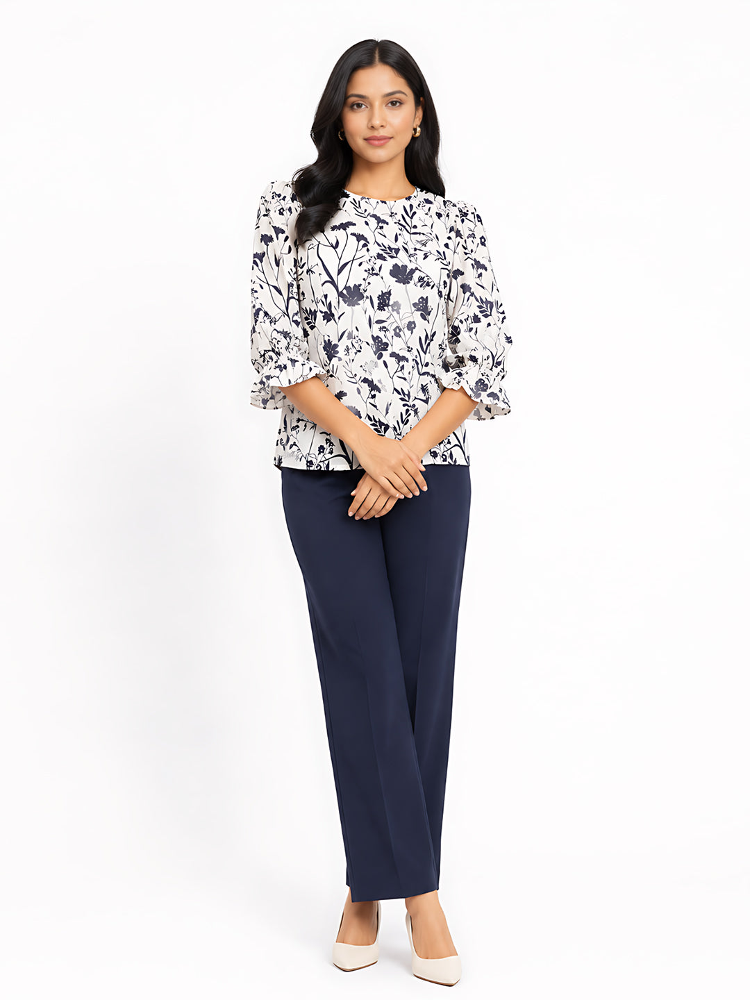 White Floral Basic Top