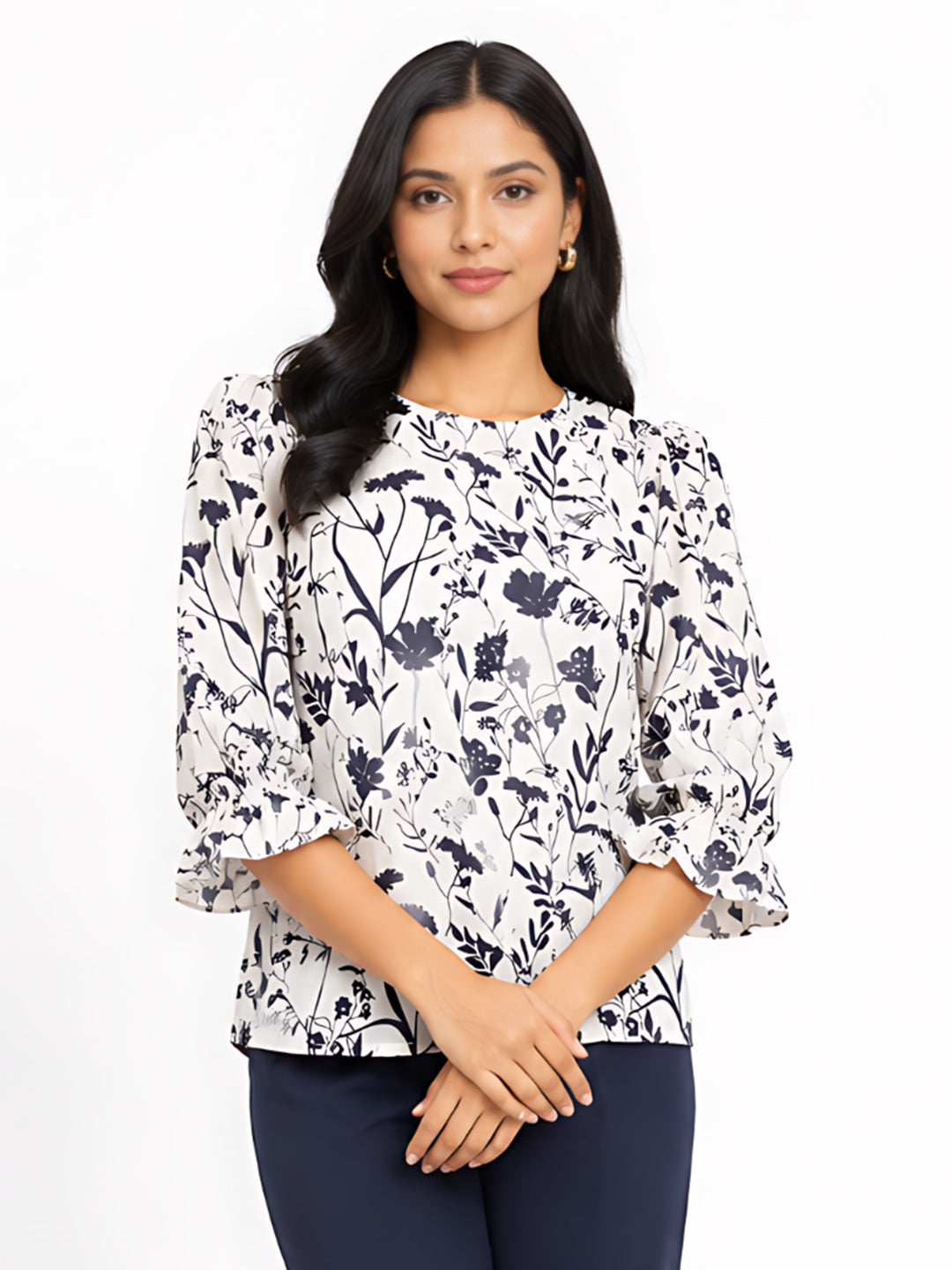White Floral Basic Top