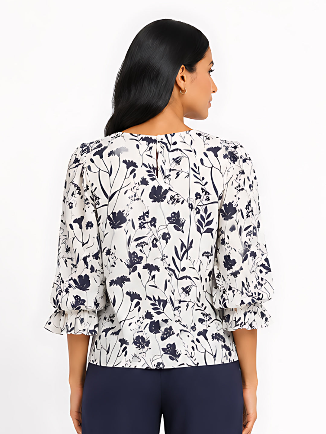 White Floral Basic Top