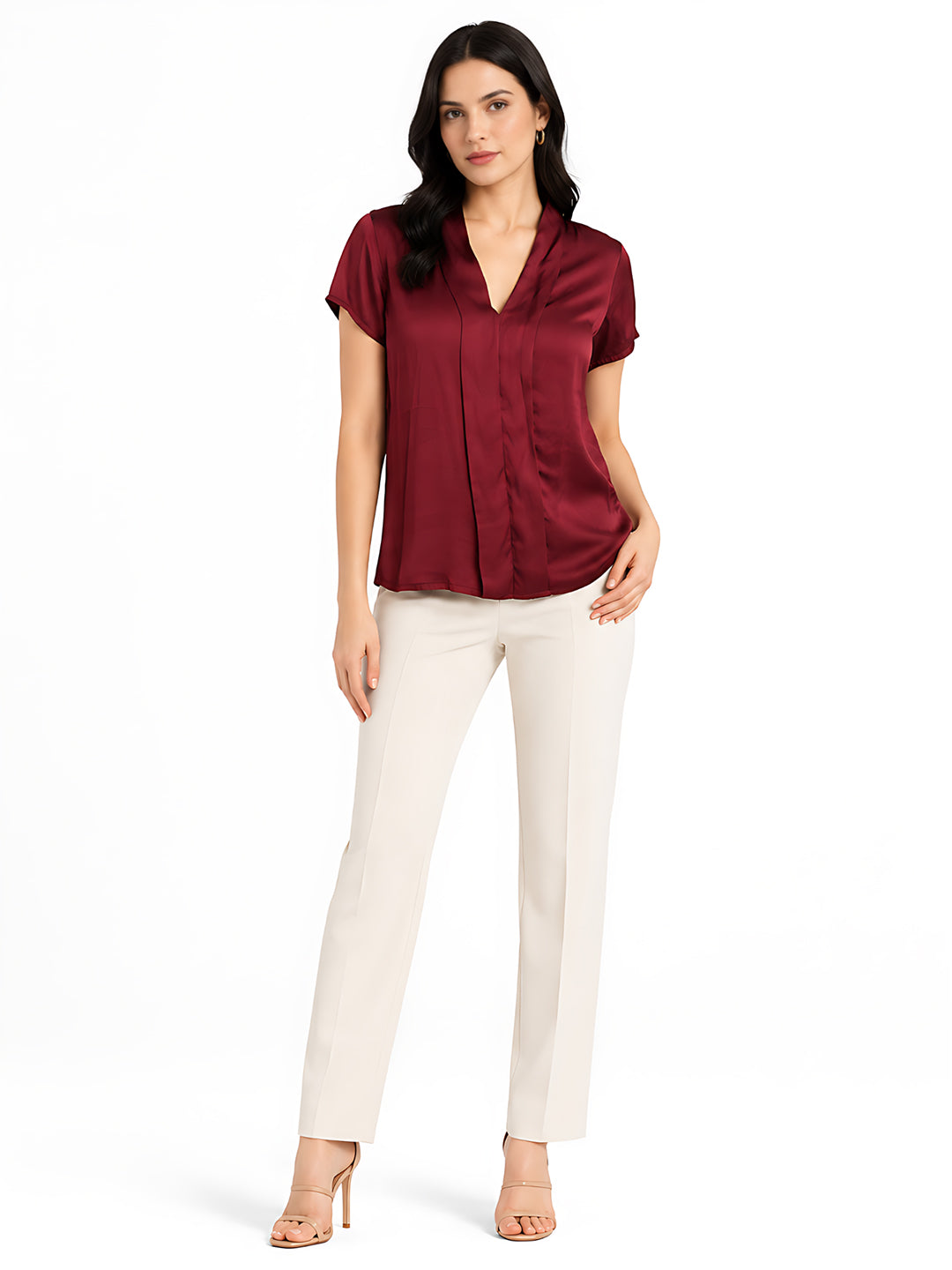 Women's Maroon Plain Basic Top
