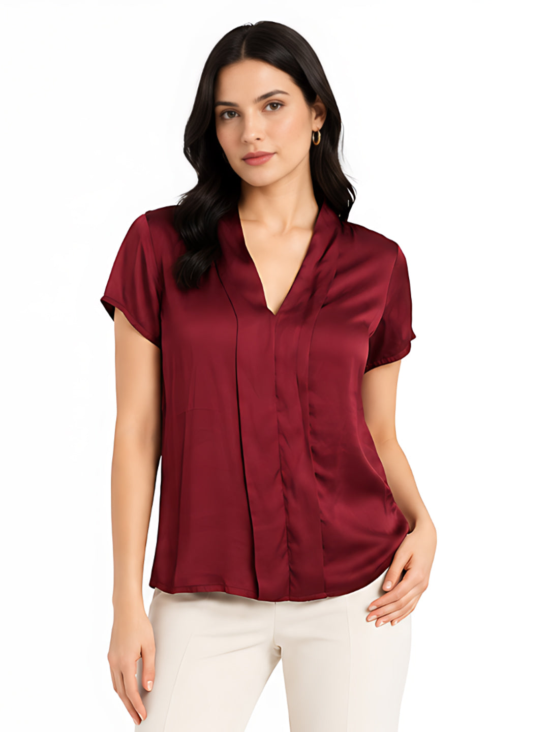 Women's Maroon Plain Basic Top