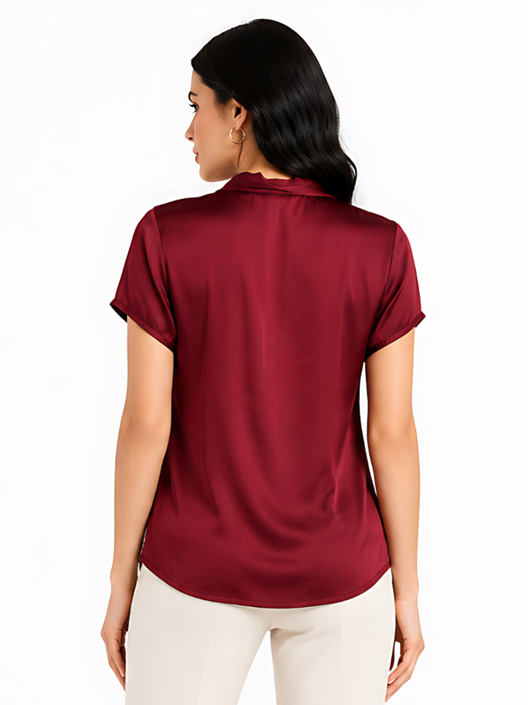 Women's Maroon Plain Basic Top