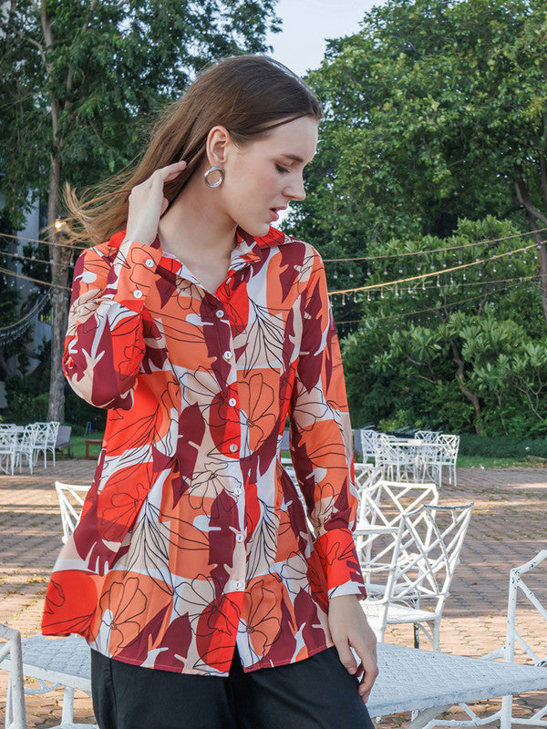 Buy Off-White Floral Print Long Shirt Zink London - Main Image