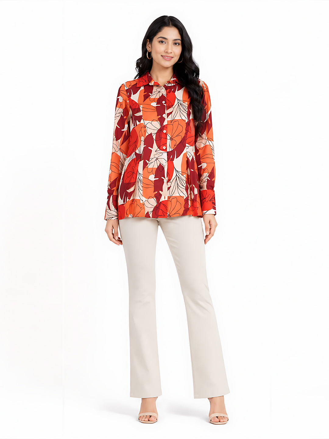 Off-White Floral Print Long Shirt