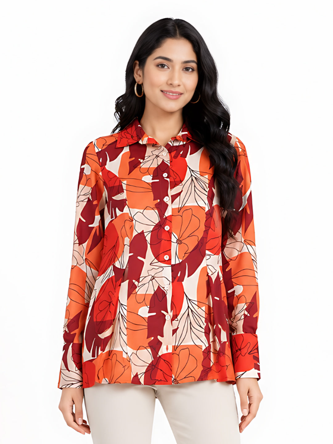 Off-White Floral Print Long Shirt