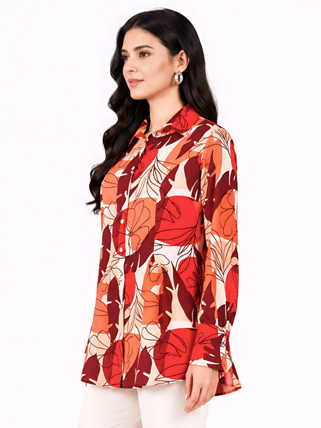 Off-White Floral Print Long Shirt