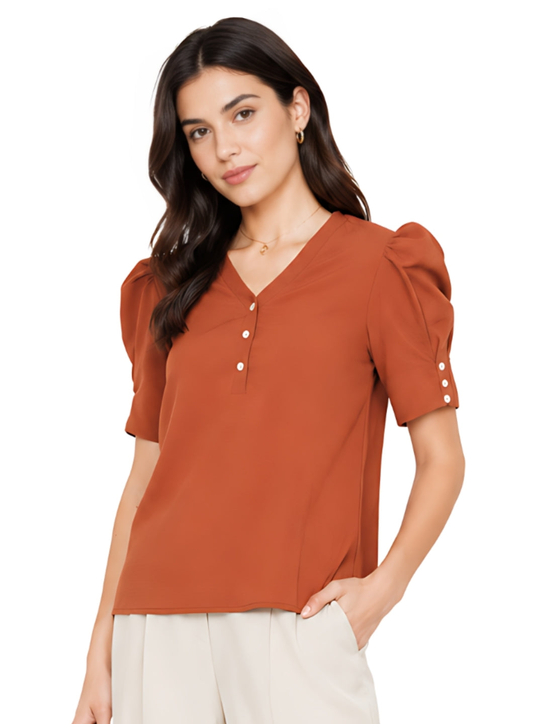 Brown Solid Textured Basic Top