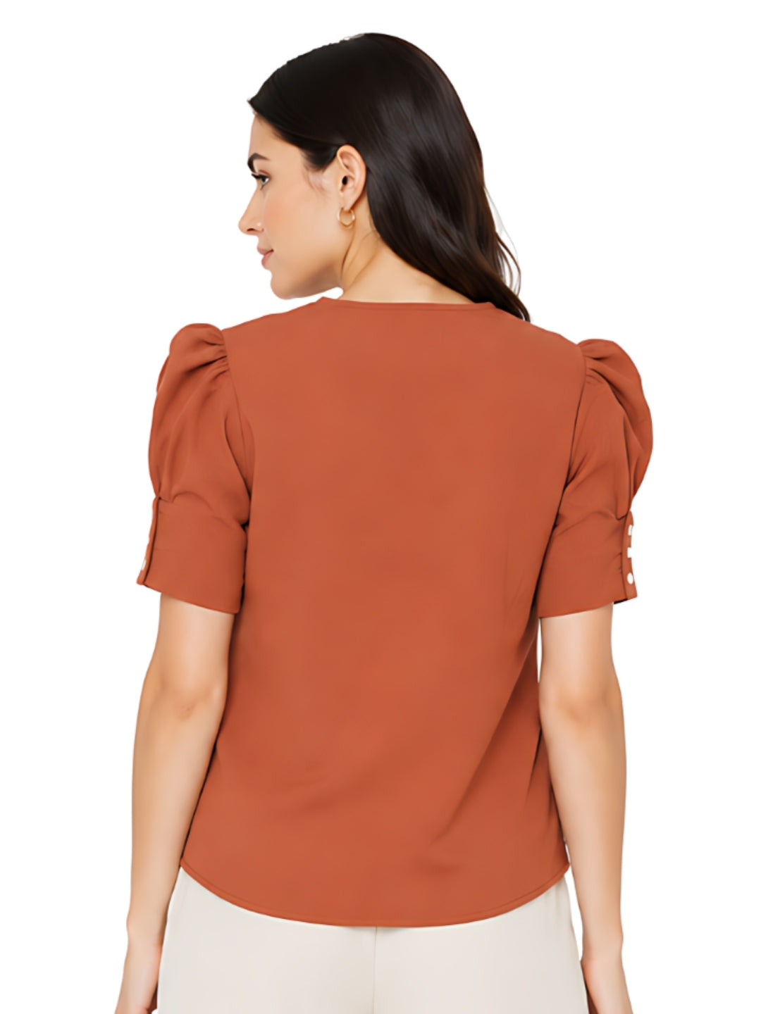 Brown Solid Textured Basic Top