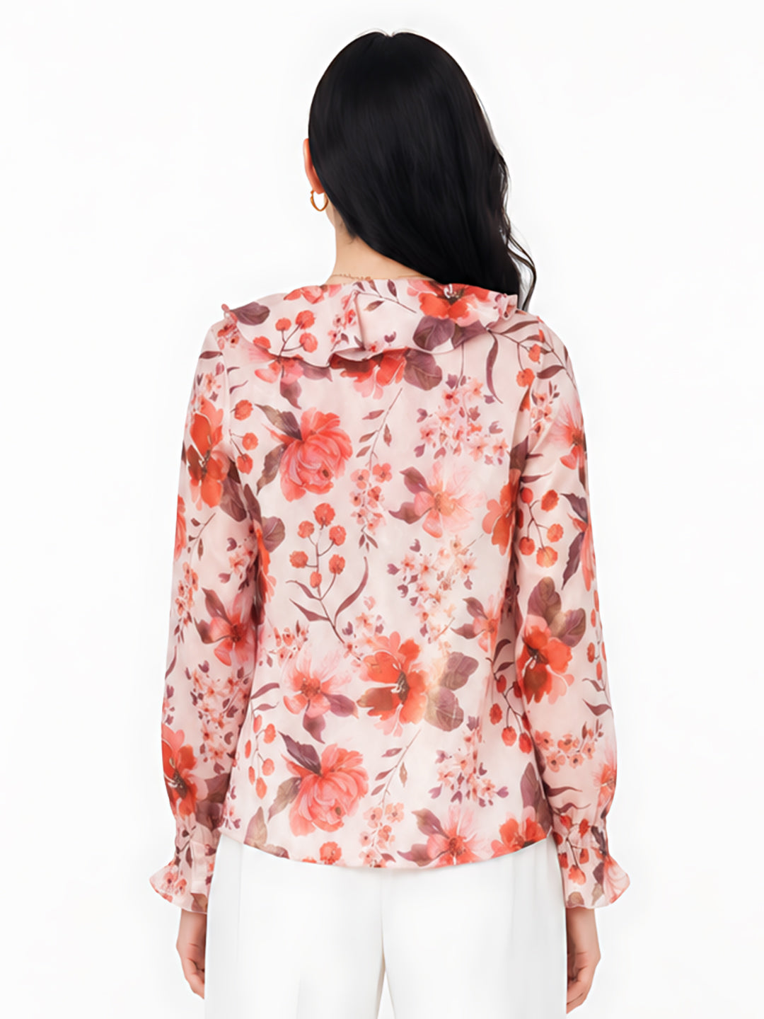 Pink Floral Print Shirt Style Top