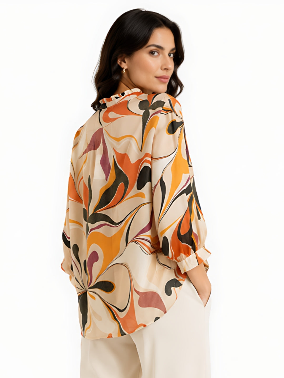 Beige Floral Prints Relaxed Fit Top