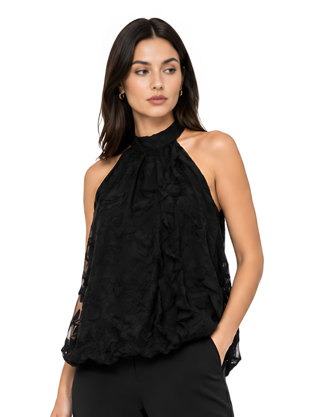 Black Textured Sleeveless Top
