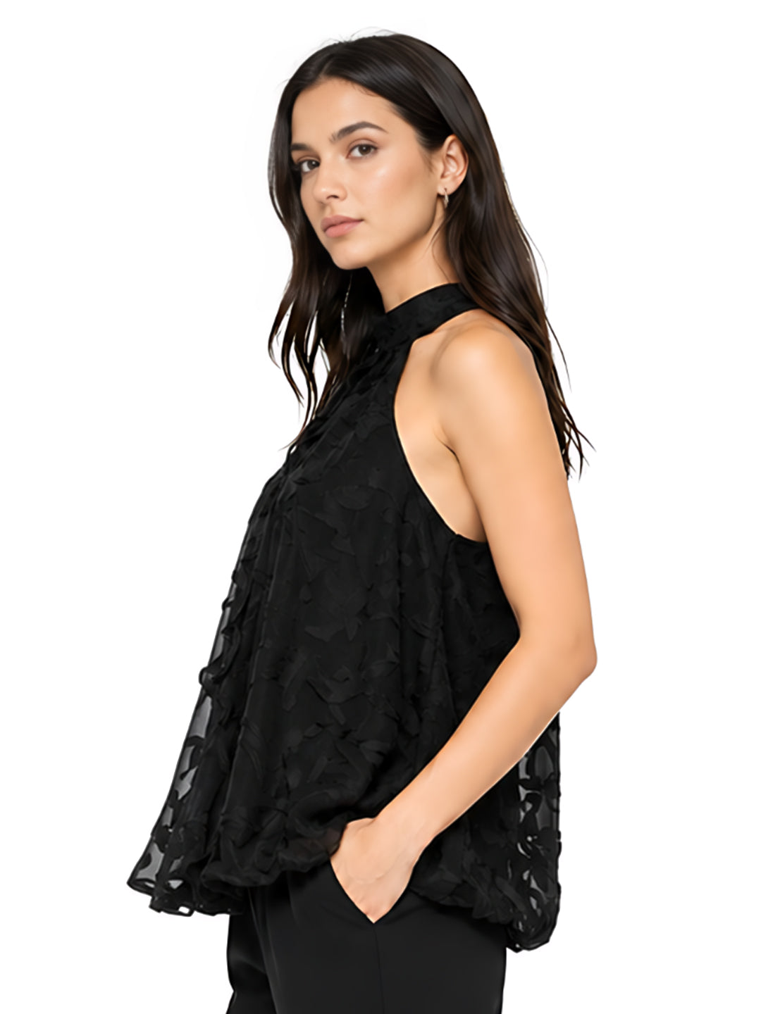 Black Textured Sleeveless Top