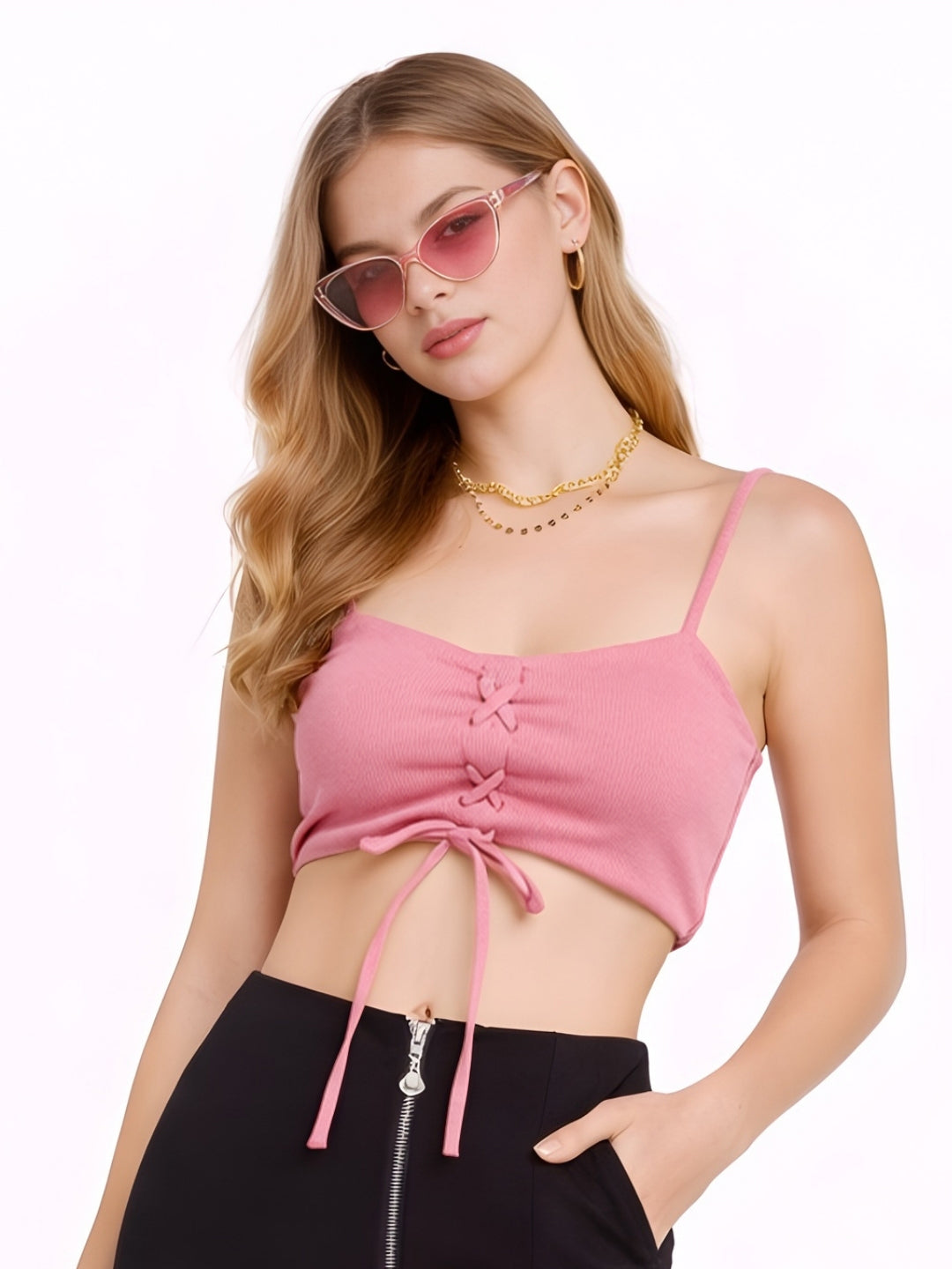 Pink Solid Collar Neck Long Sleeves Shirts