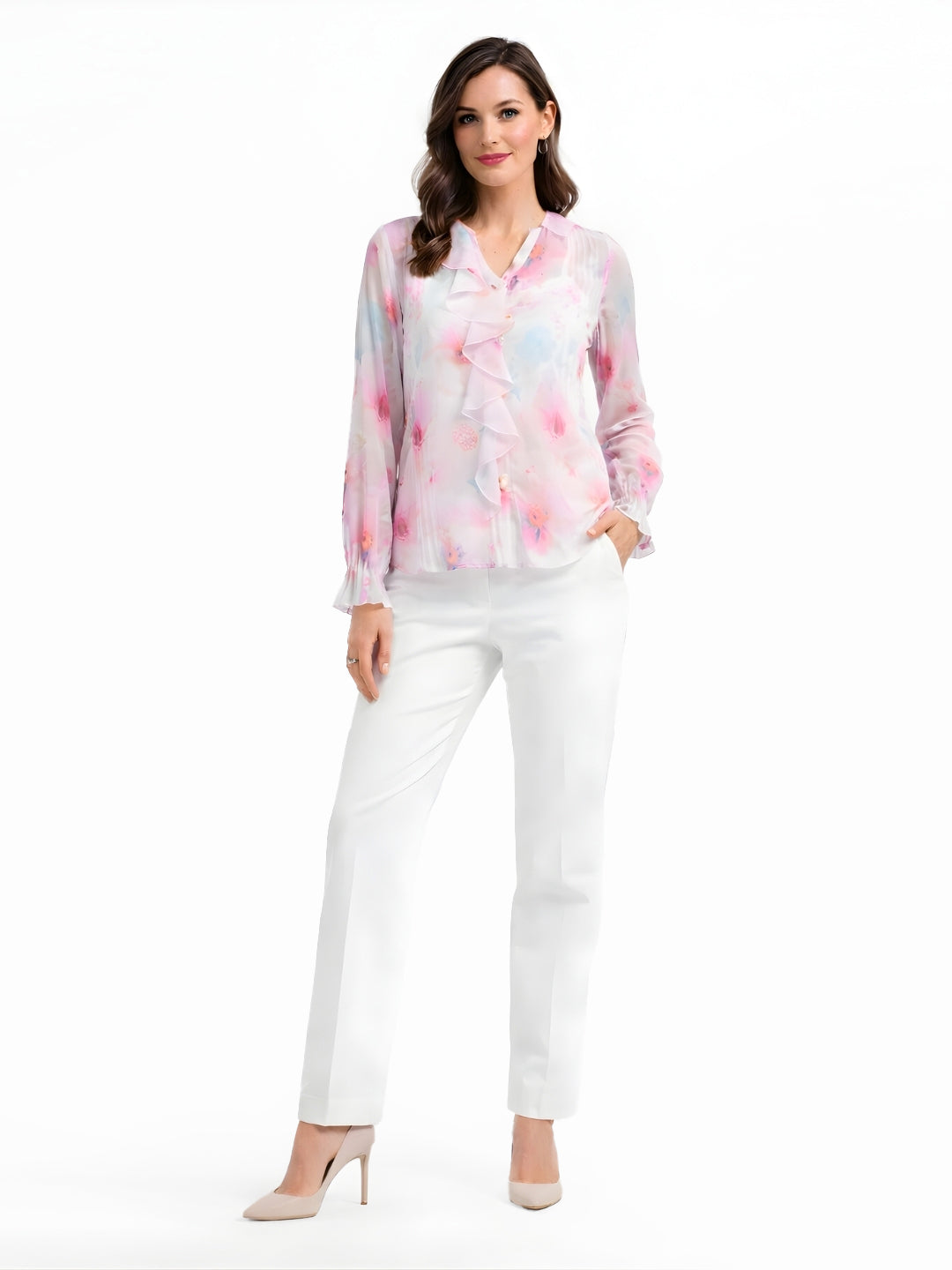 Multi Floral V-Neck Long Sleeves Blouses & Tops