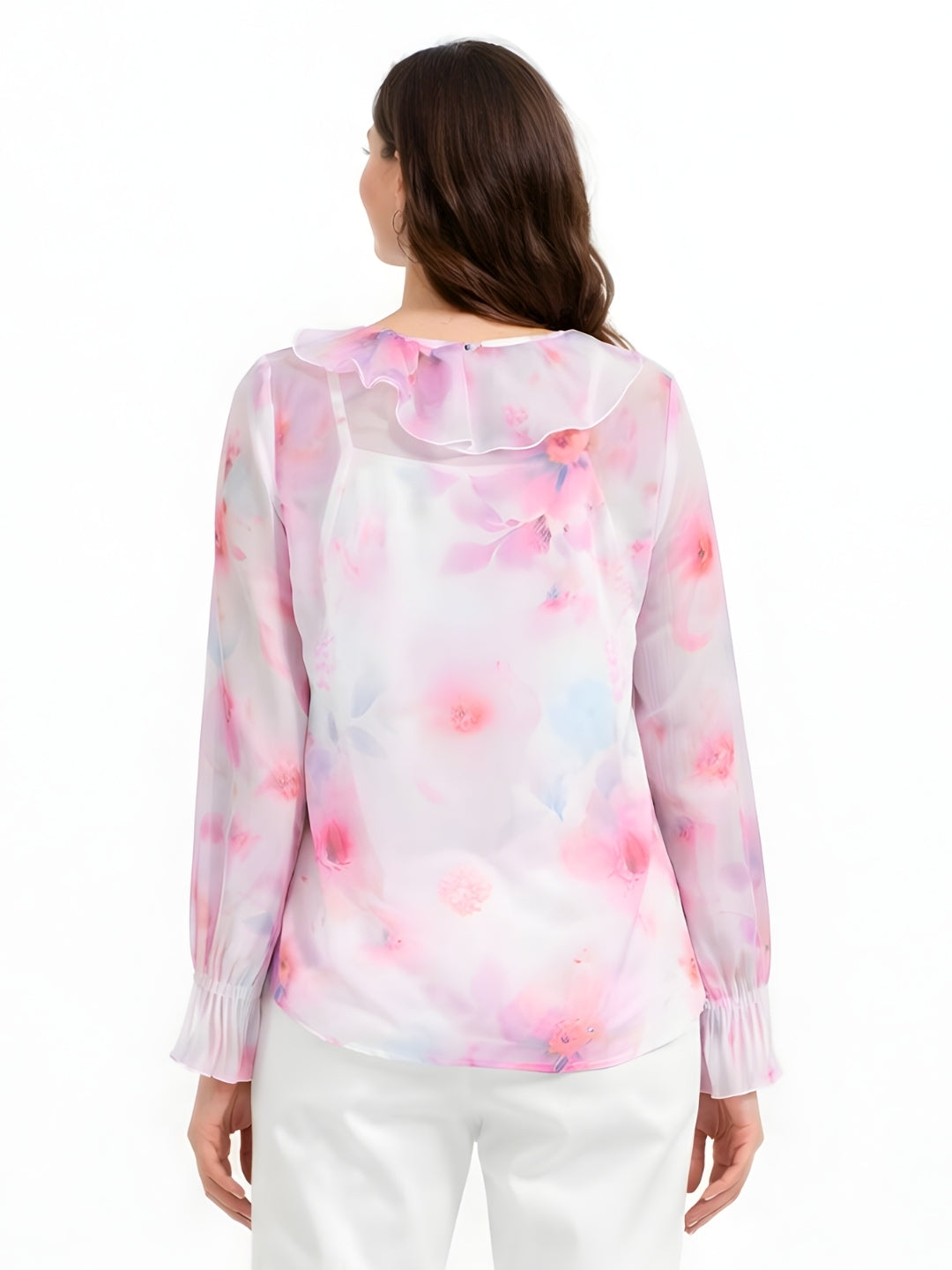 Multi Floral V-Neck Long Sleeves Blouses & Tops